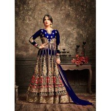 Sailor Blue and Gold Wedding Wear Anarkali Semi Stitched Dress